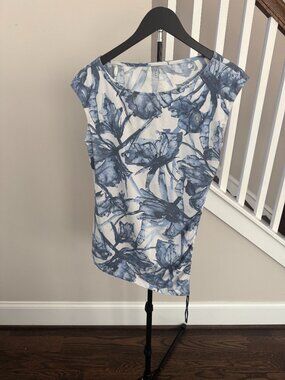 Blue and White Floral Athletic Top with back cut out Size Large